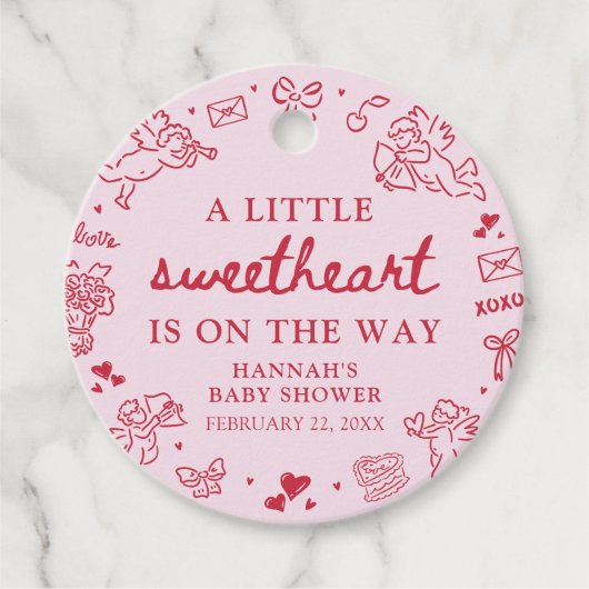 Hand Drawn Valentine Little Sweetheat Baby Shower フェイバータグ (正面)