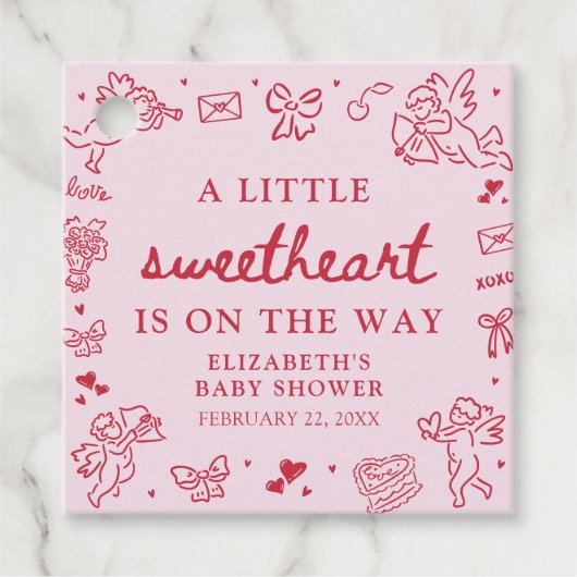 Hand Drawn Valentine Little Sweetheat Baby Shower フェイバータグ (正面)
