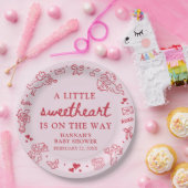 Hand Drawn Valentine Little Sweetheat Baby Shower ペーパープレート (パーティー)