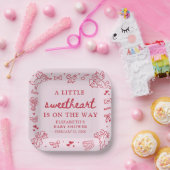 Hand Drawn Valentine Little Sweetheat Baby Shower ペーパープレート (パーティー)