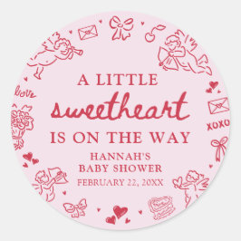 Hand Drawn Valentine Little Sweetheat Baby Shower ラウンドシール