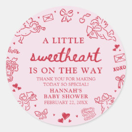 Hand Drawn Valentine Little Sweetheat Baby Shower ラウンドシール