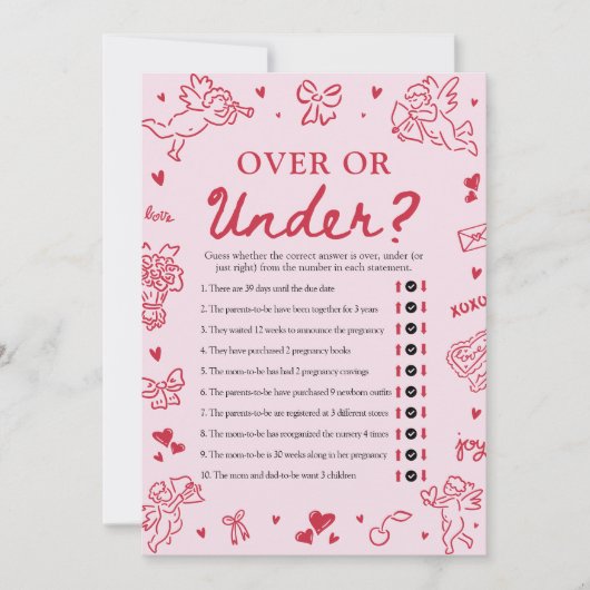 Hand Drawn Valentine Over Or Under Baby Shower 招待状 (正面)