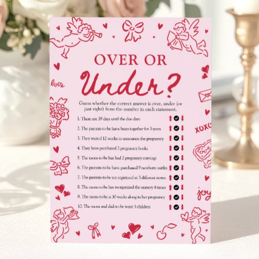 Hand Drawn Valentine Over Or Under Baby Shower 招待状