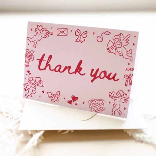 Hand Drawn Valentine Sweetheart Thank you card サンキューカード