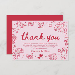 Hand Drawn Valentine Sweetheart Thank you card 招待状