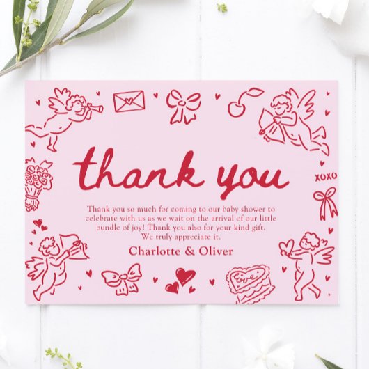 Hand Drawn Valentine Sweetheart Thank you card 招待状