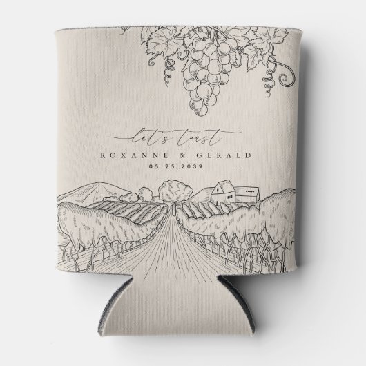 Hand Drawn Vineyard Winery Tuscany Wedding Favor 缶クーラー (正面)