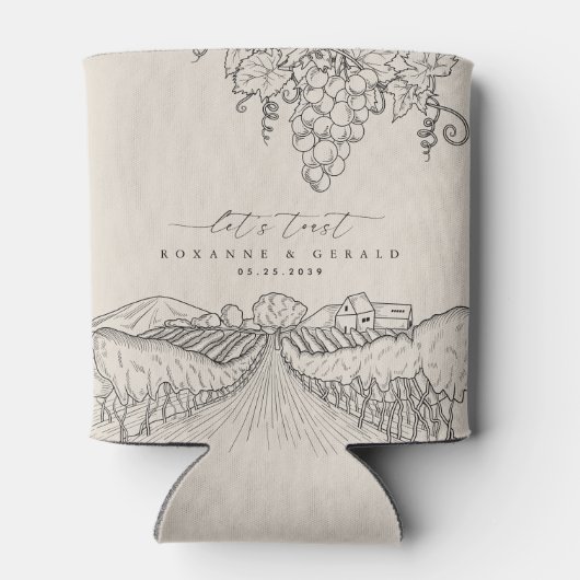 Hand Drawn Vineyard Winery Tuscany Wedding Favor 缶クーラー (裏面)