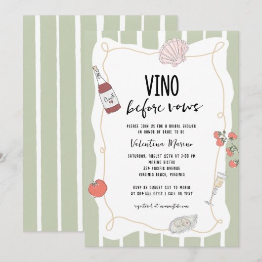 Hand Drawn Vino Before Vows Bridal Shower  招待状 (正面/裏面)