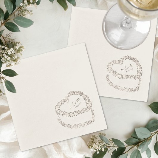 Hand Drawn Vintage Cake Whimsical Wedding スタンダードカクテルナプキン