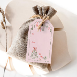 Hand-Drawn Vintage-Inspired Christmas Pink To From ギフトタグ