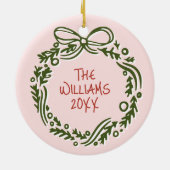 Hand-Drawn Vintage-Inspired Christmas Wreath セラミックオーナメント (裏面)