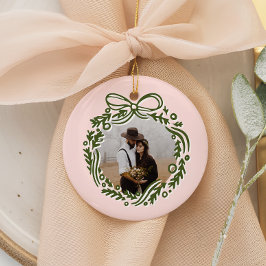 Hand-Drawn Vintage-Inspired Christmas Wreath セラミックオーナメント