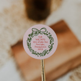 Hand-Drawn Vintage Pink Christmas Envelope Seals ラウンドシール