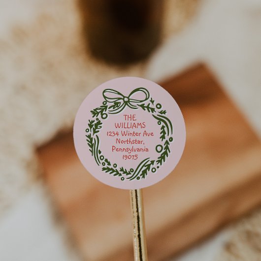 Hand-Drawn Vintage Pink Christmas Envelope Seals ラウンドシール