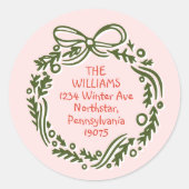 Hand-Drawn Vintage Pink Christmas Envelope Seals ラウンドシール (正面)