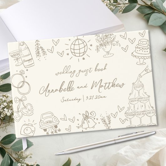 Hand Drawn Vintage Whimsical Wedding ゲストブック