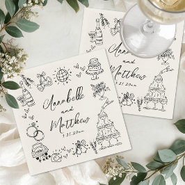 Hand Drawn Vintage Whimsical Wedding スタンダードカクテルナプキン
