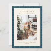 Hand Drawn Warm Blue Plaid Family Christmas Photo シーズンカード (正面)