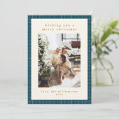 Hand Drawn Warm Blue Plaid Family Christmas Photo シーズンカード (スタンド正面)