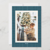 Hand Drawn Warm Blue Plaid Family Christmas Photo シーズンカード (裏面)