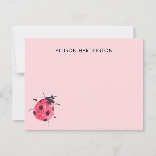 Hand-Drawn Watercolor Ladybug Whimsical Insect ノートカード (正面)