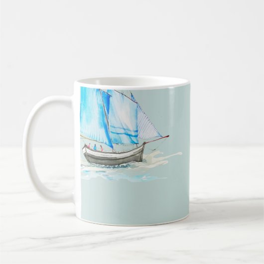 hand drawn watercolor sailboat illustrationsailboa コーヒーマグカップ (左)