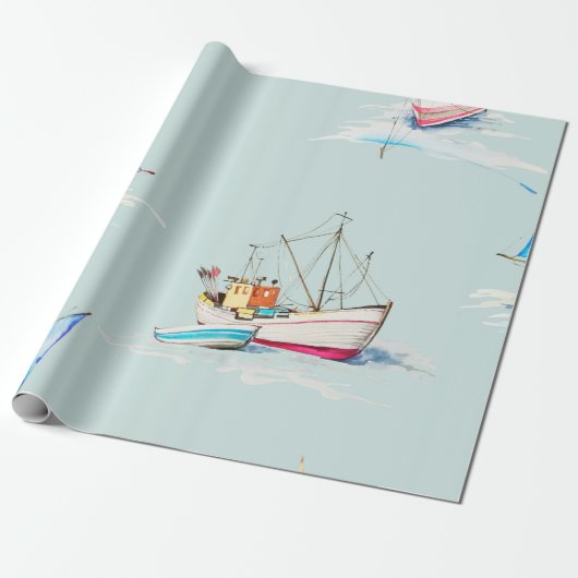 hand drawn watercolor sailboat illustrationsailboa ラッピングペーパー (アンロールド)