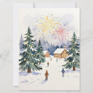 Hand-Drawn Watercolor Winter Village Celebration  シーズンカード