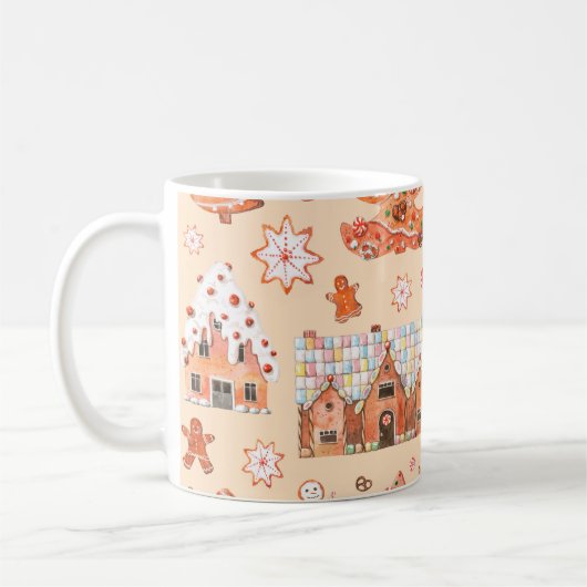 Hand drawn watercolour seamless pattern of gingerb コーヒーマグカップ (左)