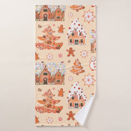 Hand drawn watercolour seamless pattern of gingerb バスタオル (バスタオル)