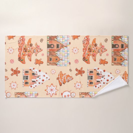 Hand drawn watercolour seamless pattern of gingerb バスタオル (バスタオル)