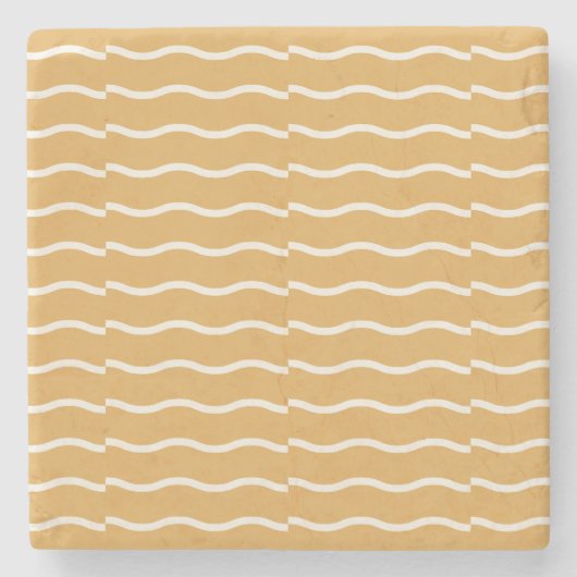 Hand-Drawn Wavy Ticking Stripe | Muted Ochre ストーンコースター (正面)