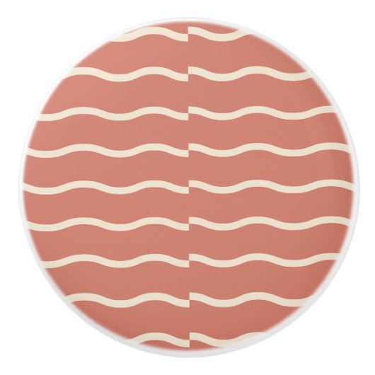 Hand-Drawn Wavy Ticking Stripe | Terracotta セラミックノブ (正面)
