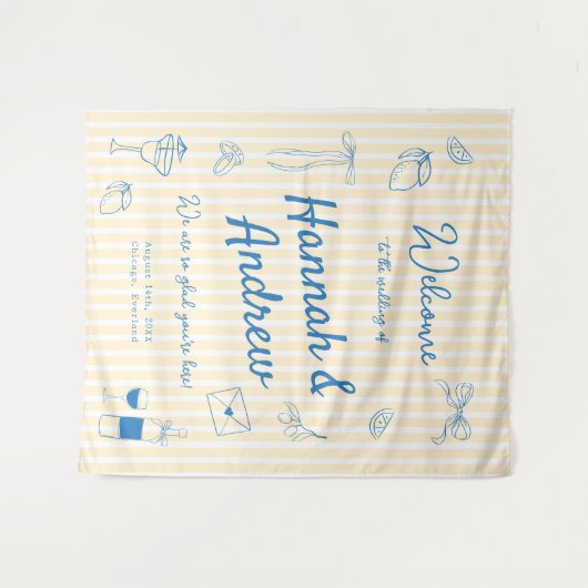 Hand Drawn Wedding Backdrop Tapestry タペストリー (正面(横))