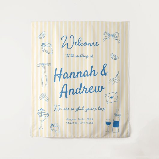 Hand Drawn Wedding Backdrop Tapestry タペストリー (正面)