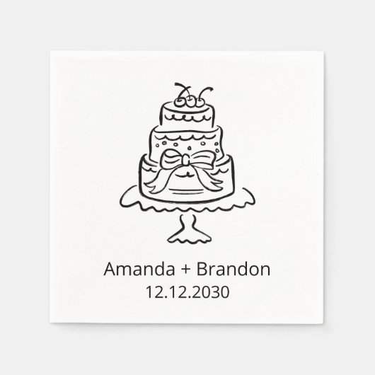 Hand Drawn Wedding Cake スタンダードカクテルナプキン (正面)