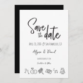 Hand drawn Wedding Chic Black White Save the date (正面/裏面)