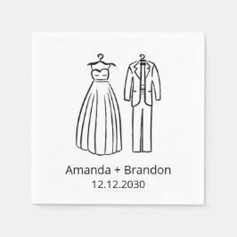 Hand Drawn Wedding Dress Tux スタンダードカクテルナプキン