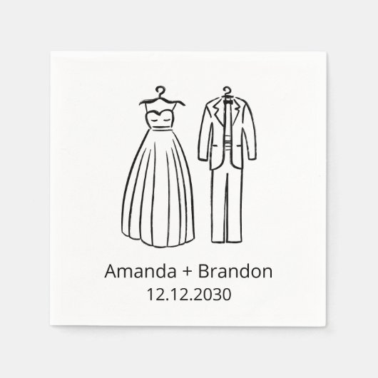 Hand Drawn Wedding Dress Tux スタンダードカクテルナプキン (正面)