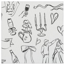 hand drawn wedding marriage bridal toile ファブリック