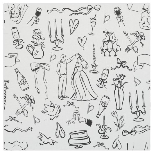 hand drawn wedding marriage bridal toile ファブリック (見本)