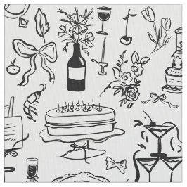 hand drawn wedding marriage champagne fountain ファブリック