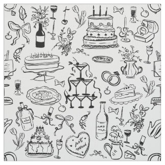 hand drawn wedding marriage champagne fountain ファブリック