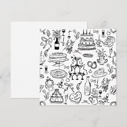 hand drawn wedding marriage champagne fountain 招待状 (正面/裏面)