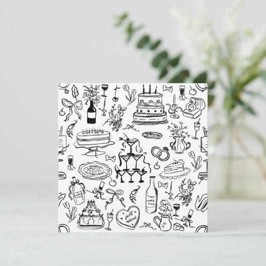 hand drawn wedding marriage champagne fountain 招待状 (スタンド正面)