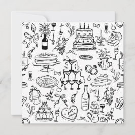 hand drawn wedding marriage champagne fountain 招待状