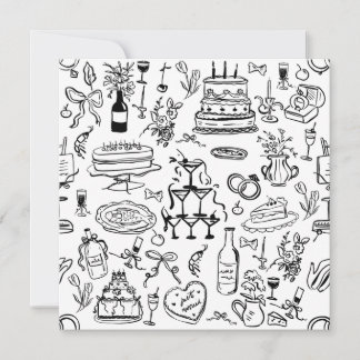 hand drawn wedding marriage champagne fountain 招待状