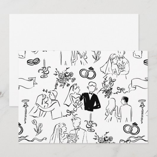 hand drawn wedding marriage engagement proposal 招待状 (正面/裏面)